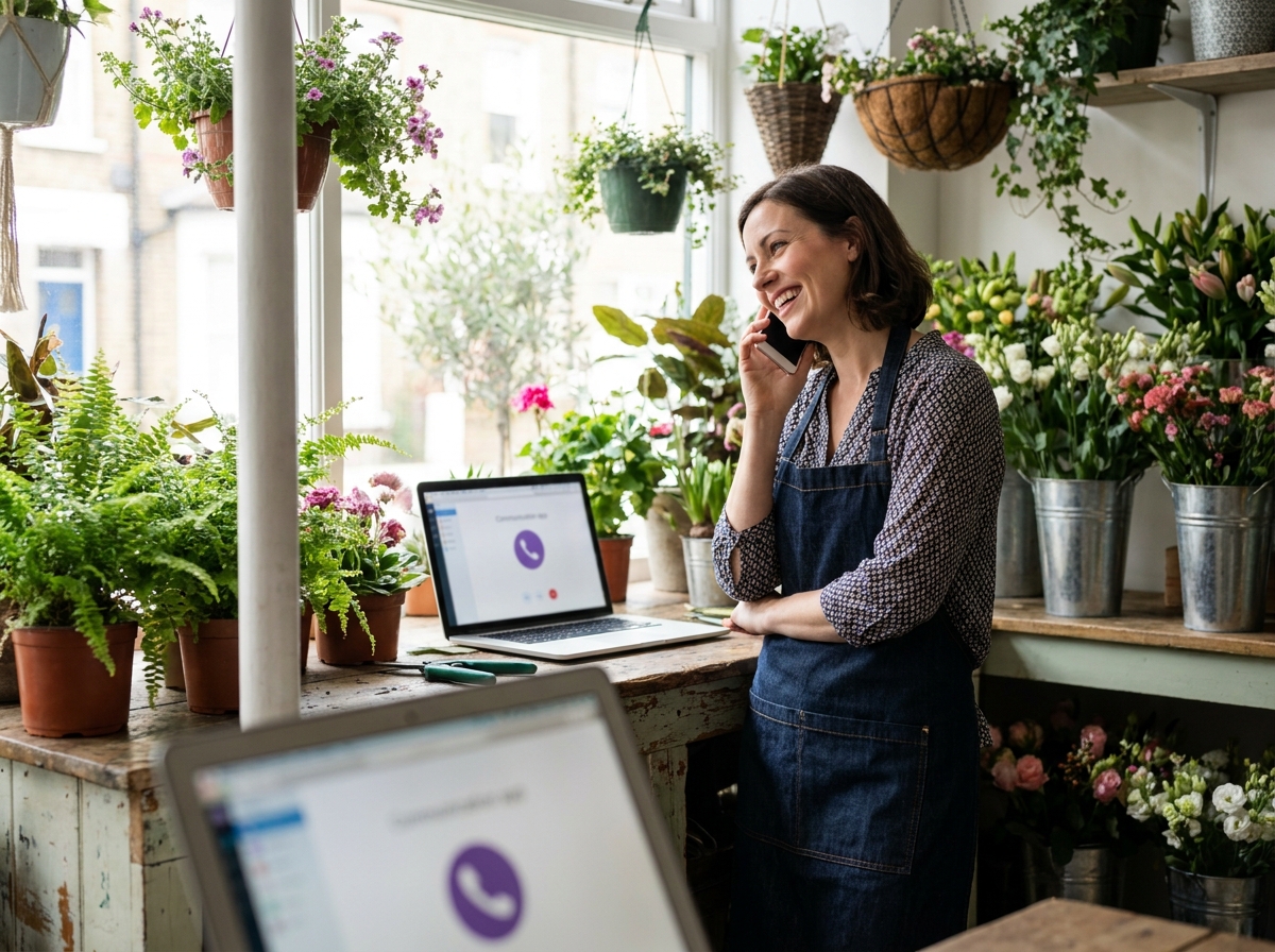 Business owner taking a VoIP call on her mobile