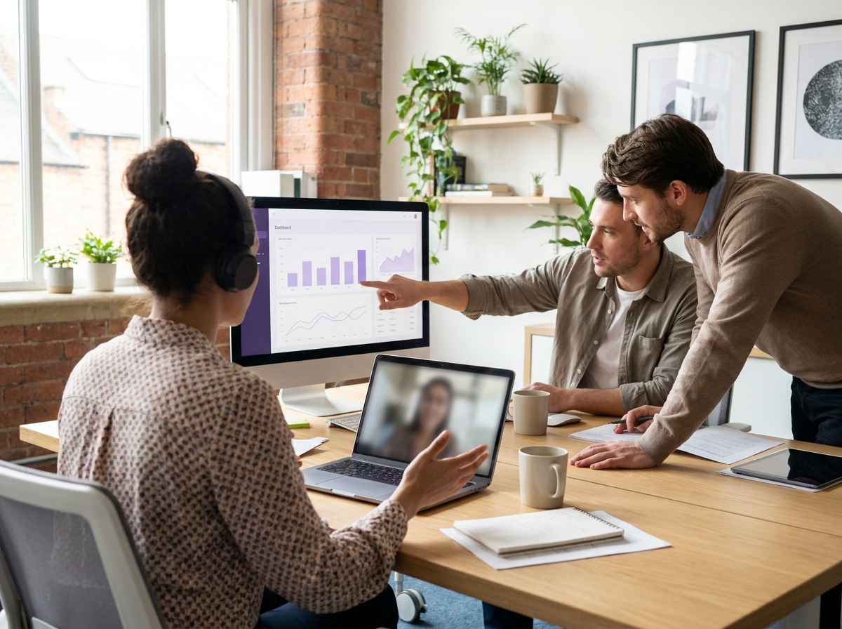Small team reviewing call analytics